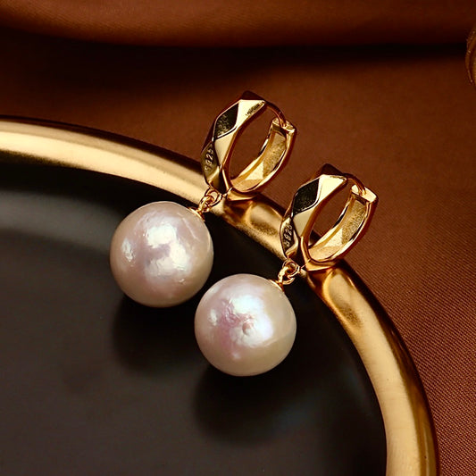 Genuine Freshwater Baroque Pearl Golden Halo Earrings