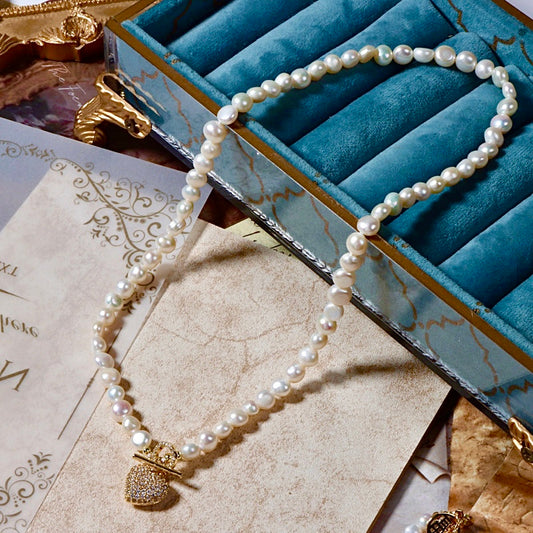 Genuine Freshwater Baroque Pearl Gold Heart Necklace