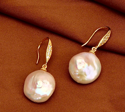 Genuine Freshwater Baroque Pearl Leaves Drop Dew Earrings