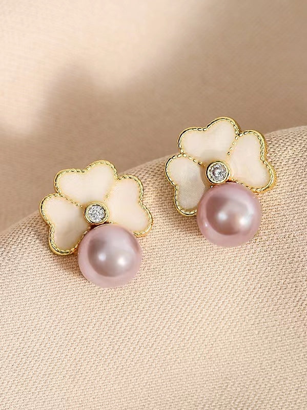 Genuine Freshwater Pearl Clover Earrings