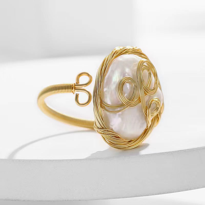 Genuine Freshwater Baroque Pearl Water Wave Ring