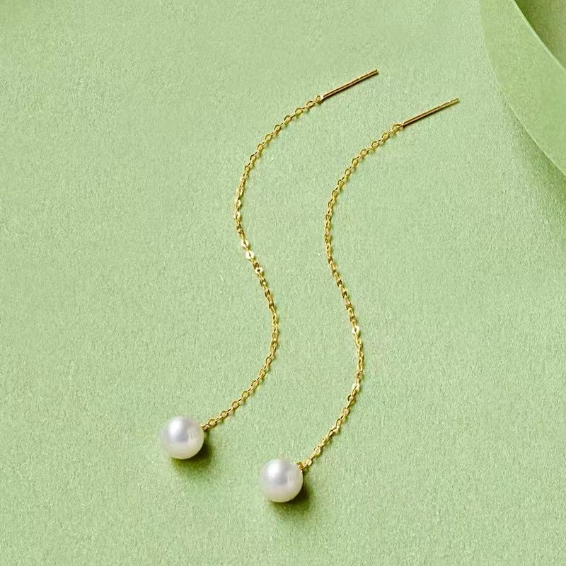 Solid 18K Gold Genuine Freshwater Pearl Minnie Earrings