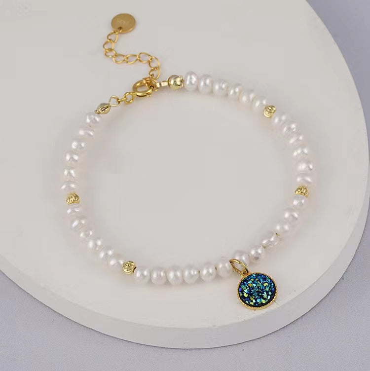 Genuine Baroque Pearl Solid S925 Silver Starry Night Bracelet