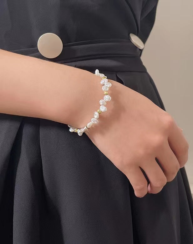 Genuine Baroque Pearl Solid S925 Silver Dew Bracelet