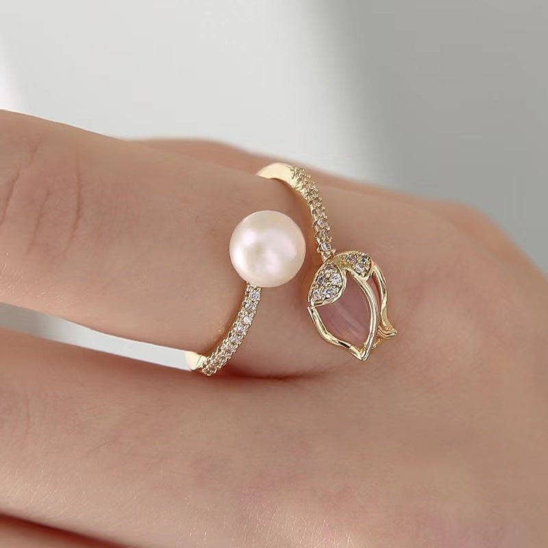 Genuine Freshwater Pearl Pink Rose Ring