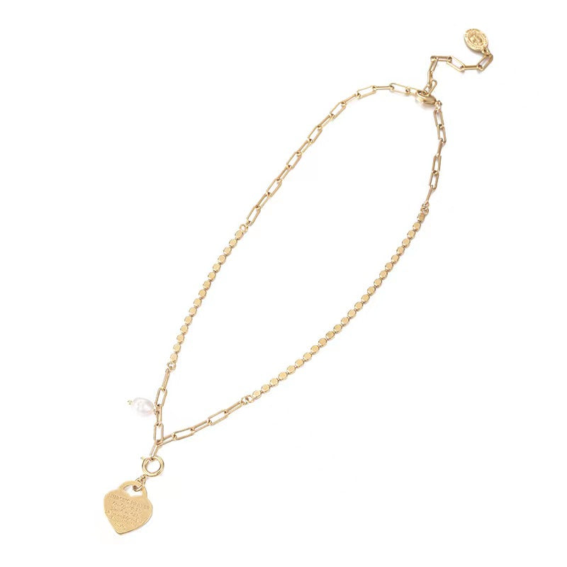 Genuine Freshwater Pearl Heart Tag Necklace