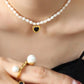 Genuine Freshwater Pearl Titanium Steel Cool Heart Necklace