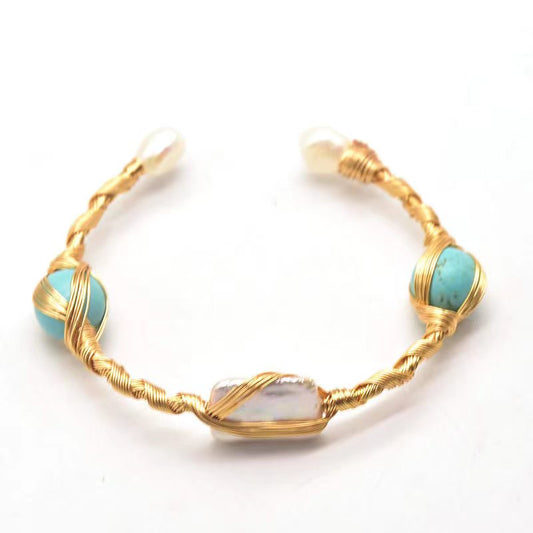 Genuine Freshwater Baroque Pearl Turquoise Bracelet (Limited Edition)
