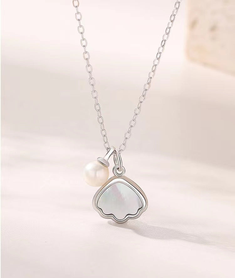 Genuine Baroque Pearl Solid S925 Silver Shell's Love Necklace