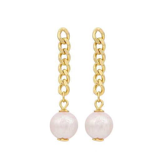 Genuine Baroque Pearl Solid S925 Silver Chain Earrings