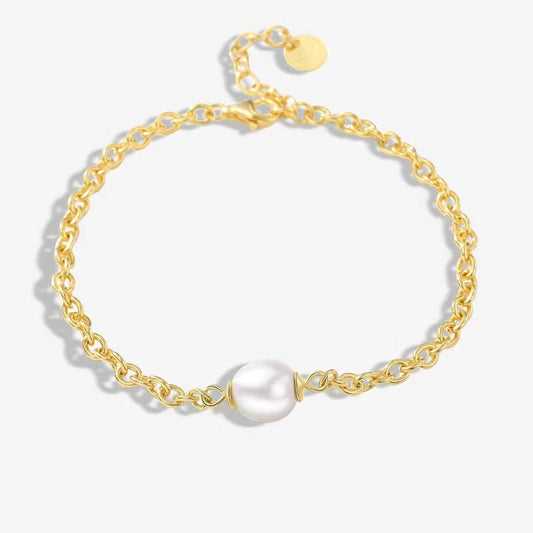 Genuine Baroque Pearl Solid S925 Silver Myth Chain Bracelet