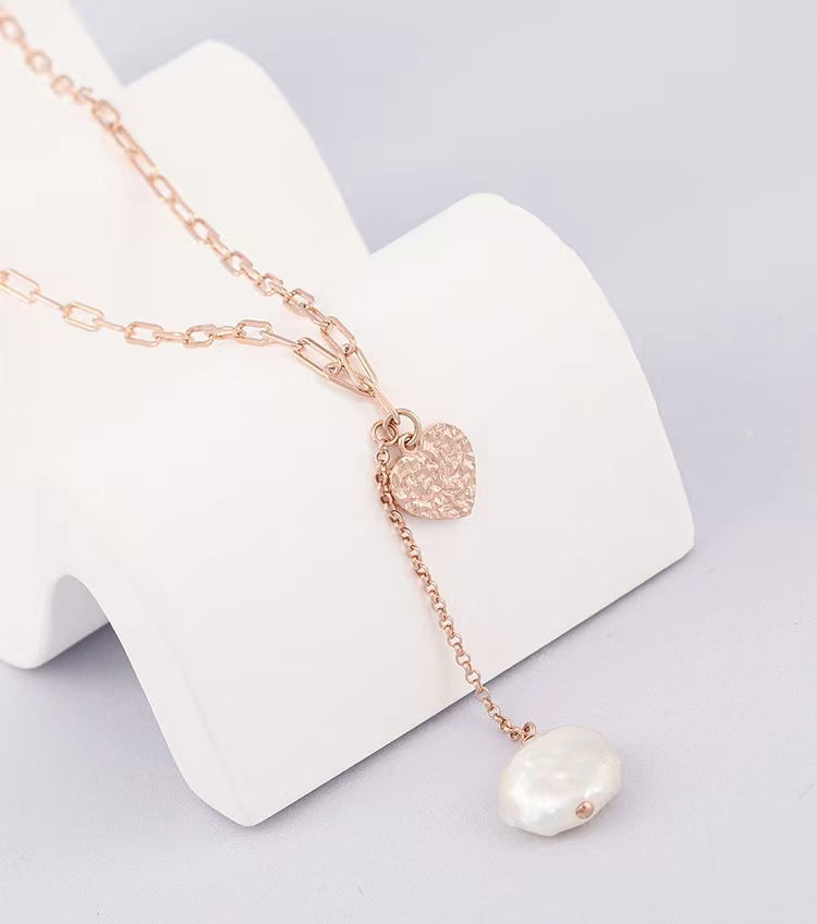 Genuine Baroque Pearl Solid S925 Silver Lucky Heart Necklace