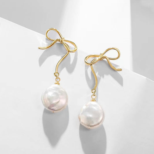Genuine Freshwater Pearl Dancing Bowtie Earrings