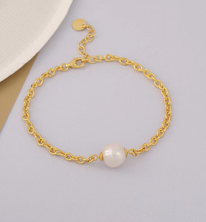 Genuine Baroque Pearl Solid S925 Silver Myth Chain Bracelet