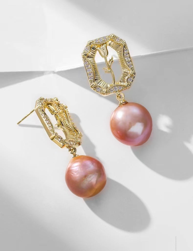 Genuine Freshwater Pearl Rose Earrings