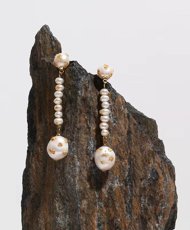 Genuine Freshwater Baroque Pearl Golden Waterfall Earrings