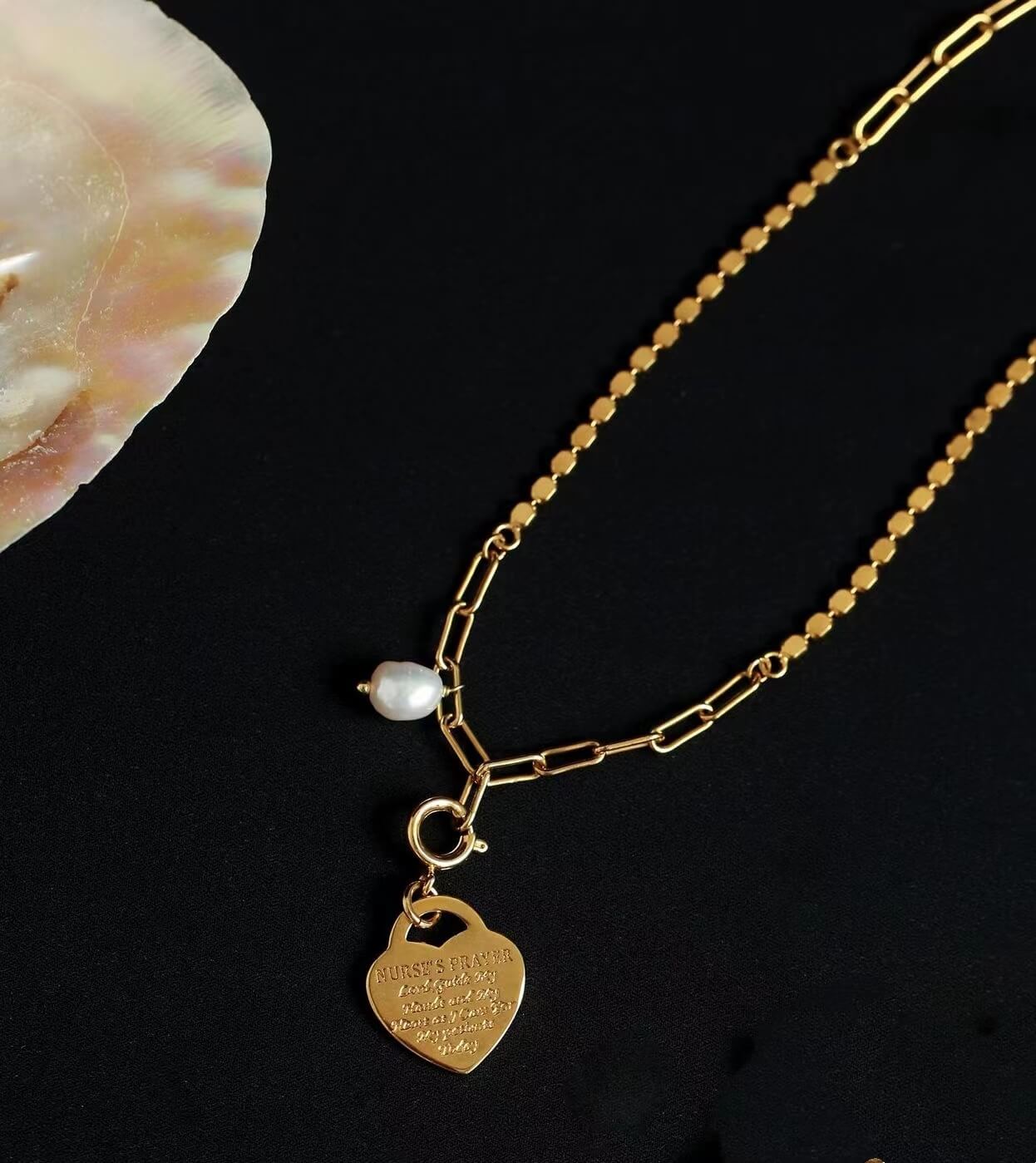 Genuine Freshwater Pearl Heart Tag Necklace