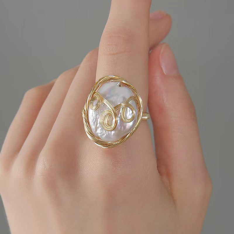 Genuine Freshwater Baroque Pearl Water Wave Ring