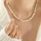 Genuine Freshwater Pearl Titanium Steel Gold Beans Necklace