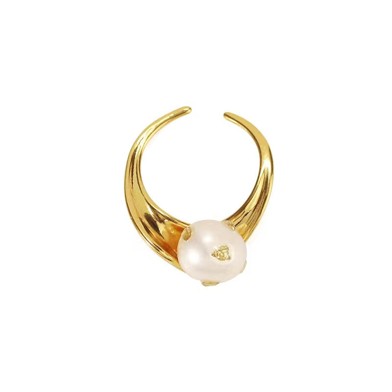 Genuine Freshwater Baroque Pearl Gold Grain Ring