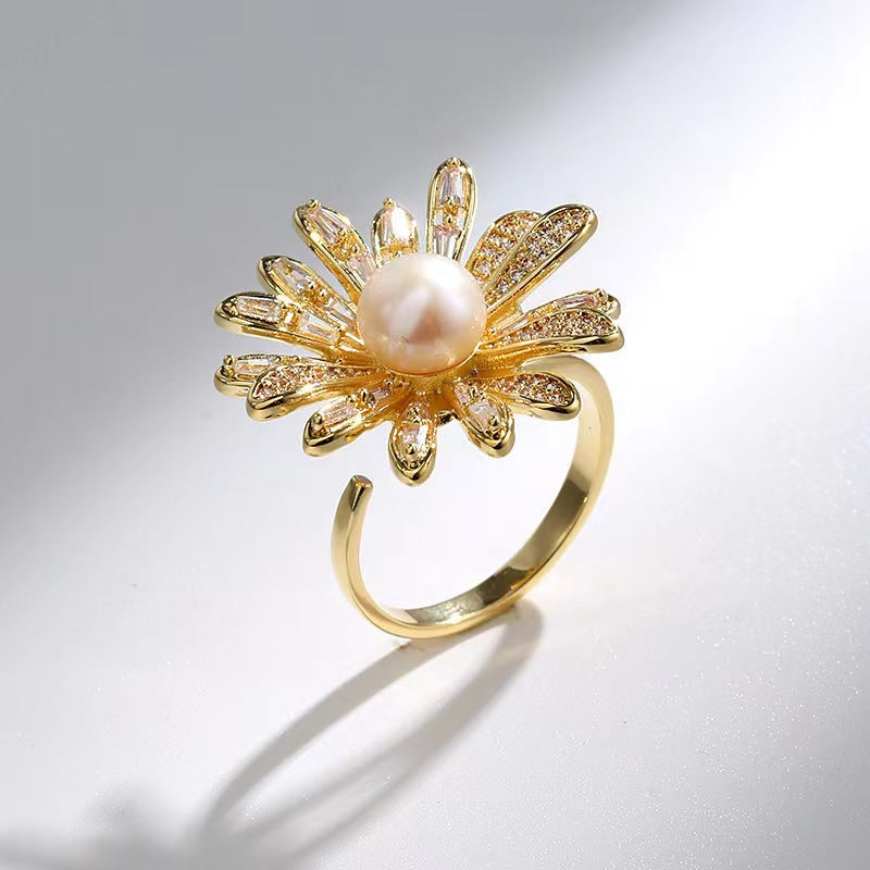 Genuine Freshwater Pearl Daisy Ring