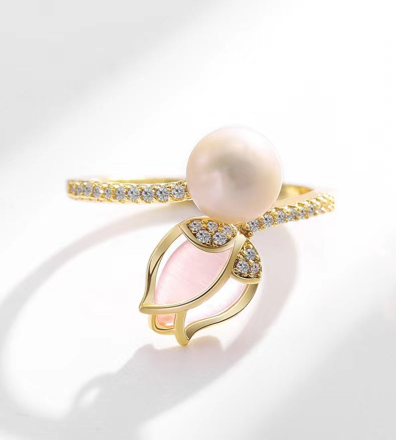 Genuine Freshwater Pearl Pink Rose Ring