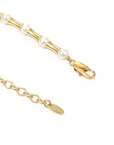 Genuine Freshwater Pearl Bamboo Link Bracelet