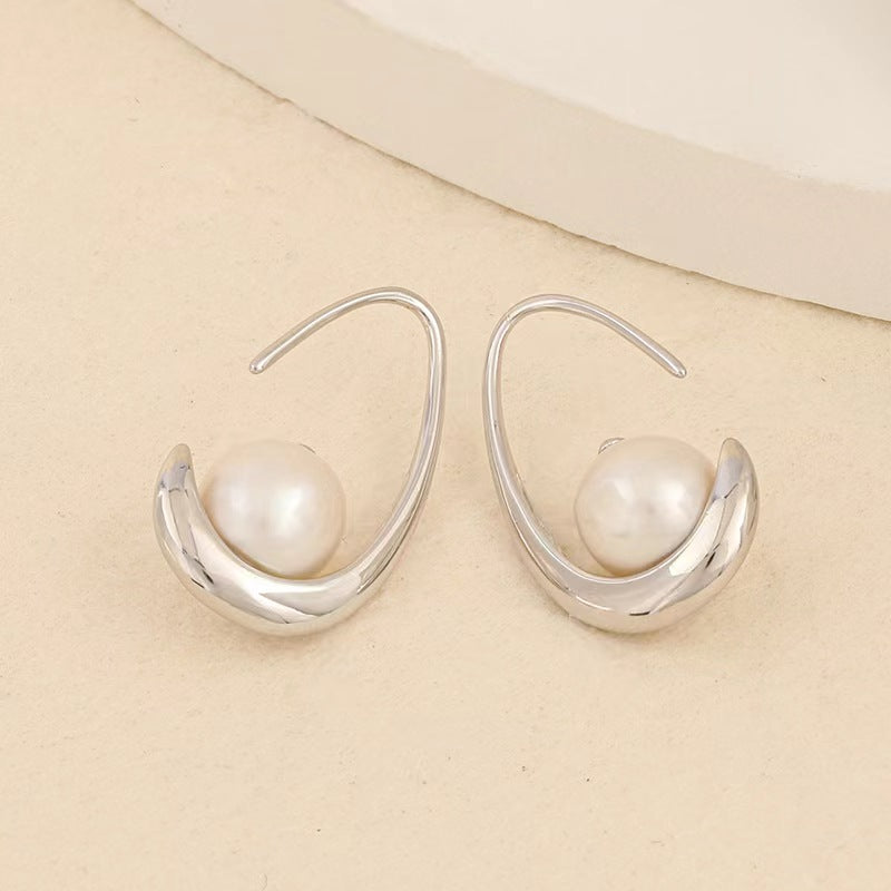 Genuine Freshwater Pearl Solid S925 Silver Cradle Earrings