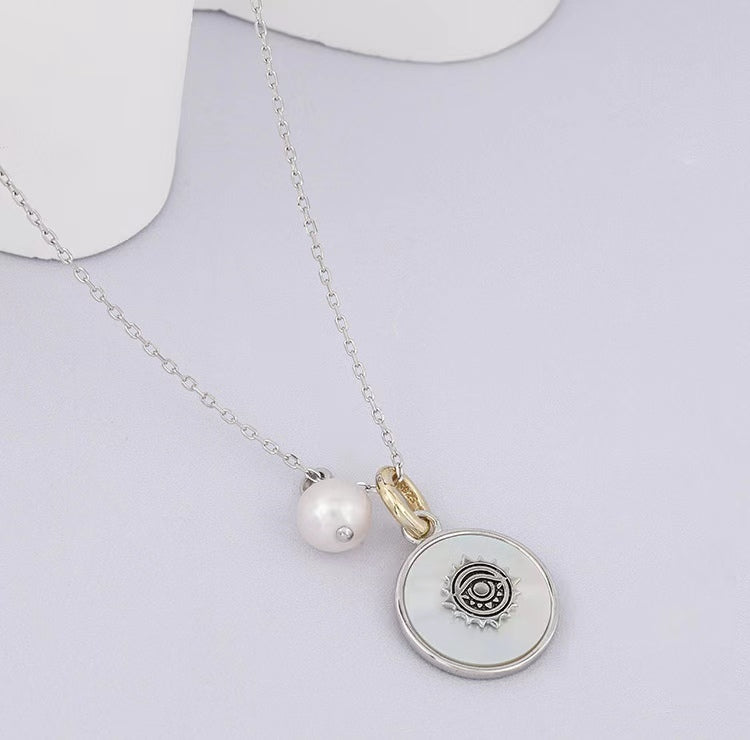 Genuine Freshwater Pearl Solid S925 Silver Eye Of Luck Necklace