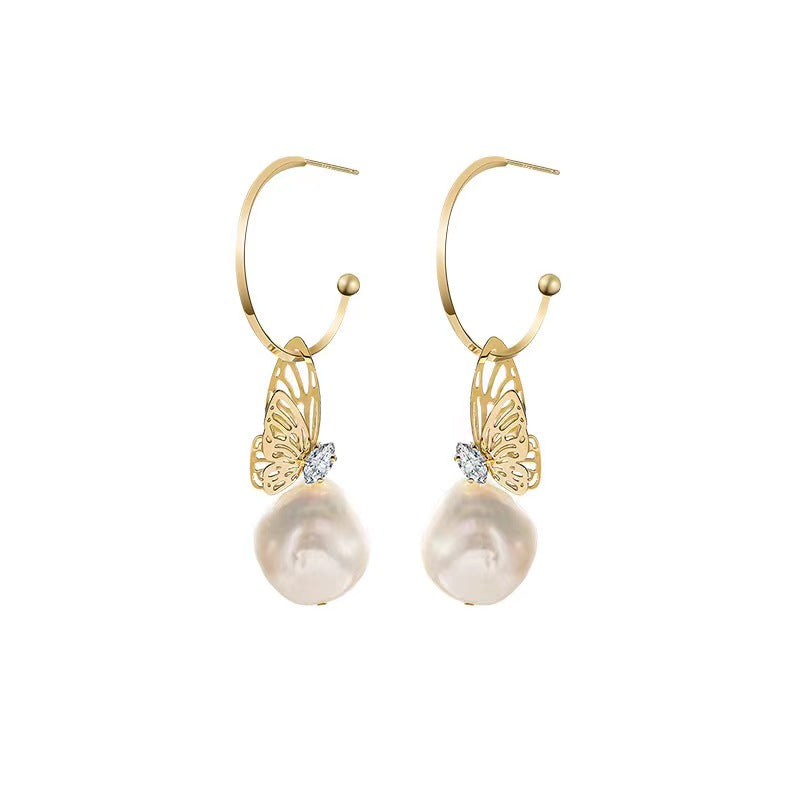 Genuine Baroque Pearl Butterfly Earrings