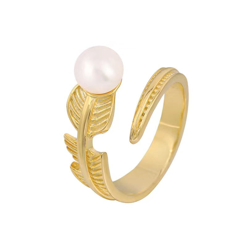 Genuine Freshwater Pearl Solid S925 Silver Wings Ring