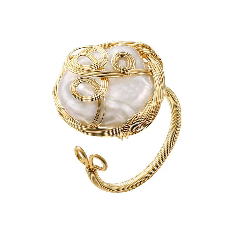 Genuine Freshwater Baroque Pearl Water Wave Ring