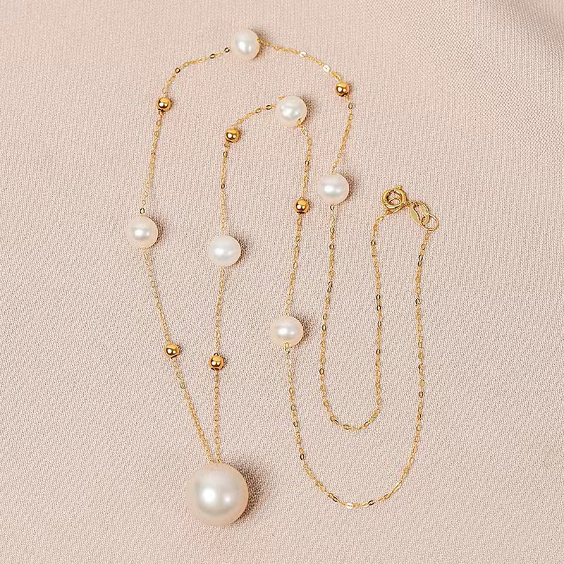 Genuine Freshwater Pearls 18K Solid Gold Bubble Necklace