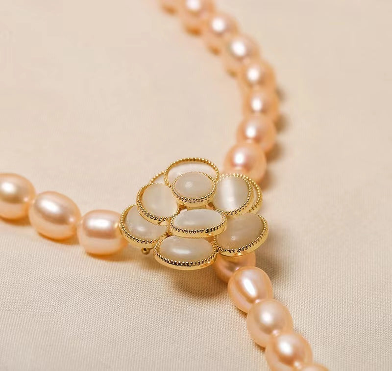 Genuine Freshwater Pearl Rose Necklace