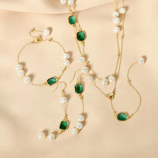 Genuine Freshwater Pearl Emerald Set