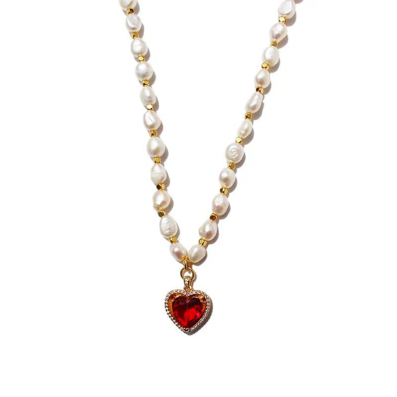 Genuine Freshwater Pearl Rainbow Heart Necklace