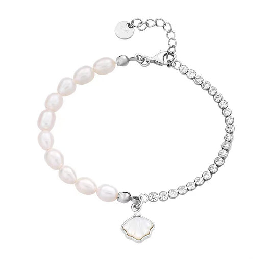 Genuine Freshwater Pearl Solid S925 Silver Shell Bracelet