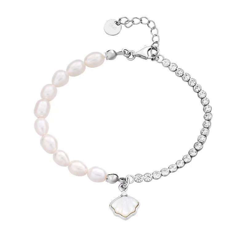 Genuine Freshwater Pearl Solid S925 Silver Shell Bracelet