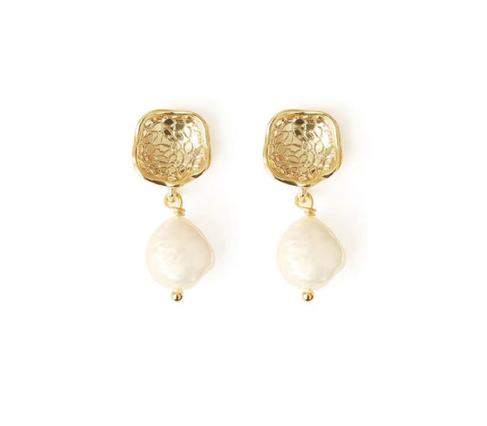 Genuine Freshwater Baroque Pearl Gold Flap Earrings