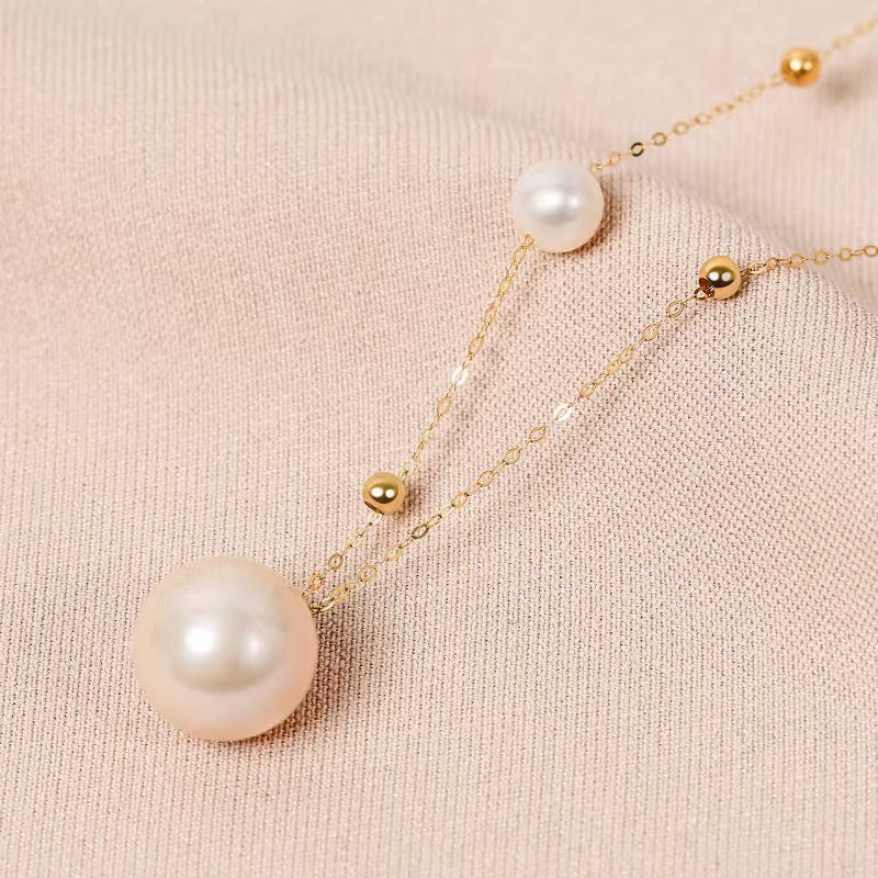 Genuine Freshwater Pearls 18K Solid Gold Bubble Necklace