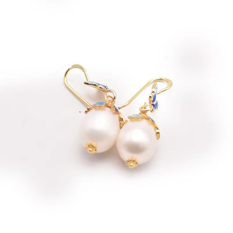 Genuine Freshwater Baroque Pearl Blue Butterfly Earrings (Limited Edition)