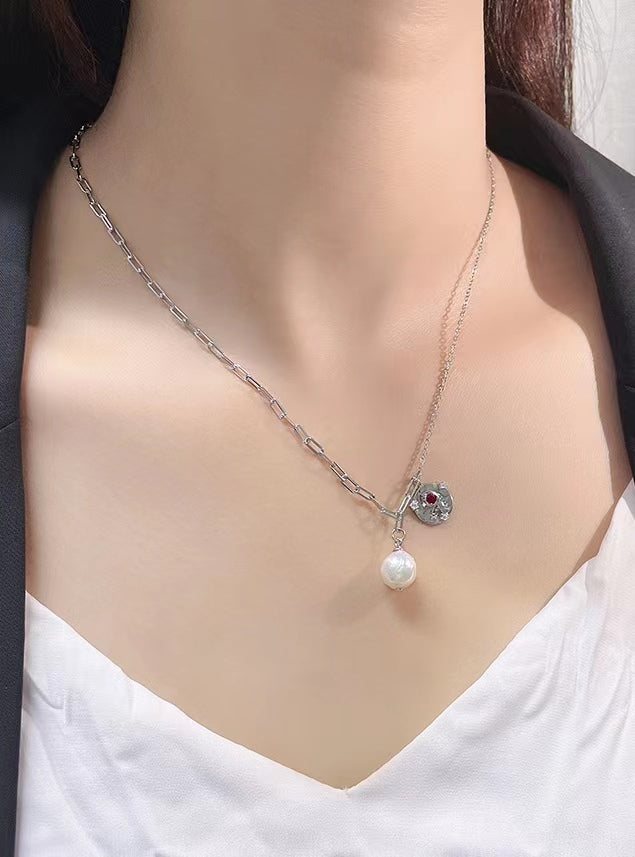 Genuine Baroque Pearl Solid S925 Silver Meteor Trail Necklace