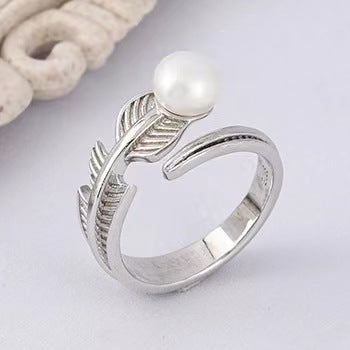 Genuine Freshwater Pearl Solid S925 Silver Wings Ring