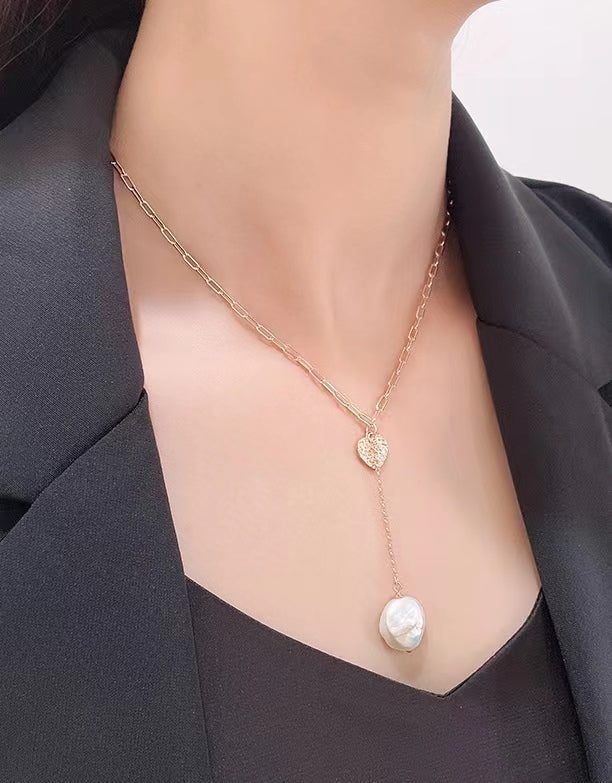 Genuine Baroque Pearl Solid S925 Silver Lucky Heart Necklace