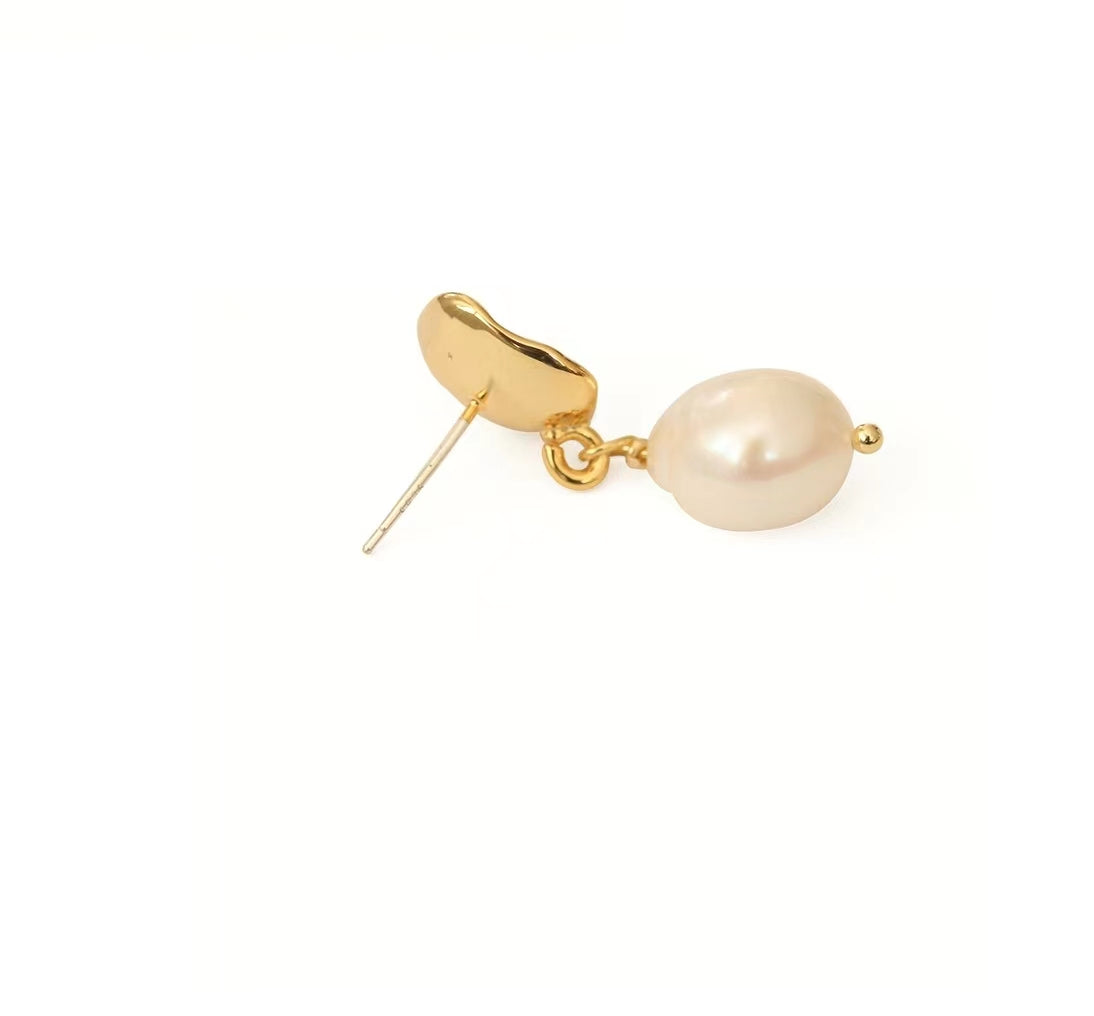 Genuine Freshwater Baroque Pearl Gold Flap Earrings