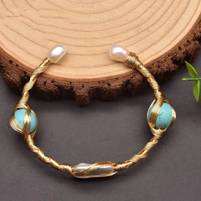 Genuine Freshwater Baroque Pearl Turquoise Bracelet (Limited Edition)