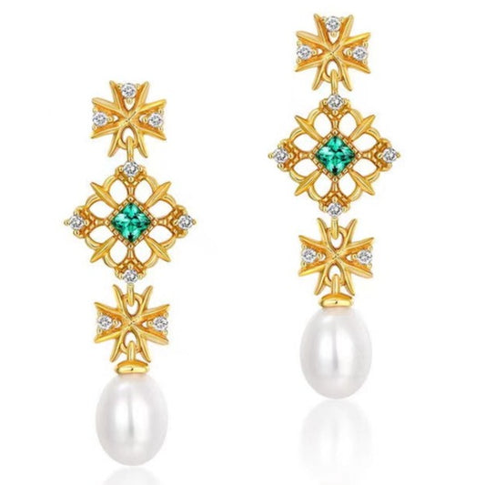 Genuine Freshwater Baroque Pearl Snowflake Earrings