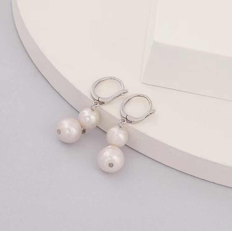 Genuine Baroque Pearl Solid S925 Sliver Rain Earrings