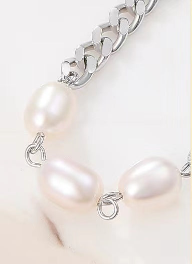 Genuine Freshwater Pearl Solid S925 Silver Three Wishes Bracelet