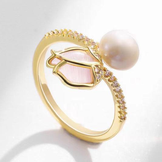 Genuine Freshwater Pearl Pink Rose Ring